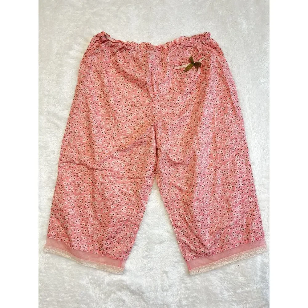 Victorias Secret Y2K Pajama Set Sz M Pink Ditsy Floral Babydoll Tank Capri Pant - Picture 14 of 15